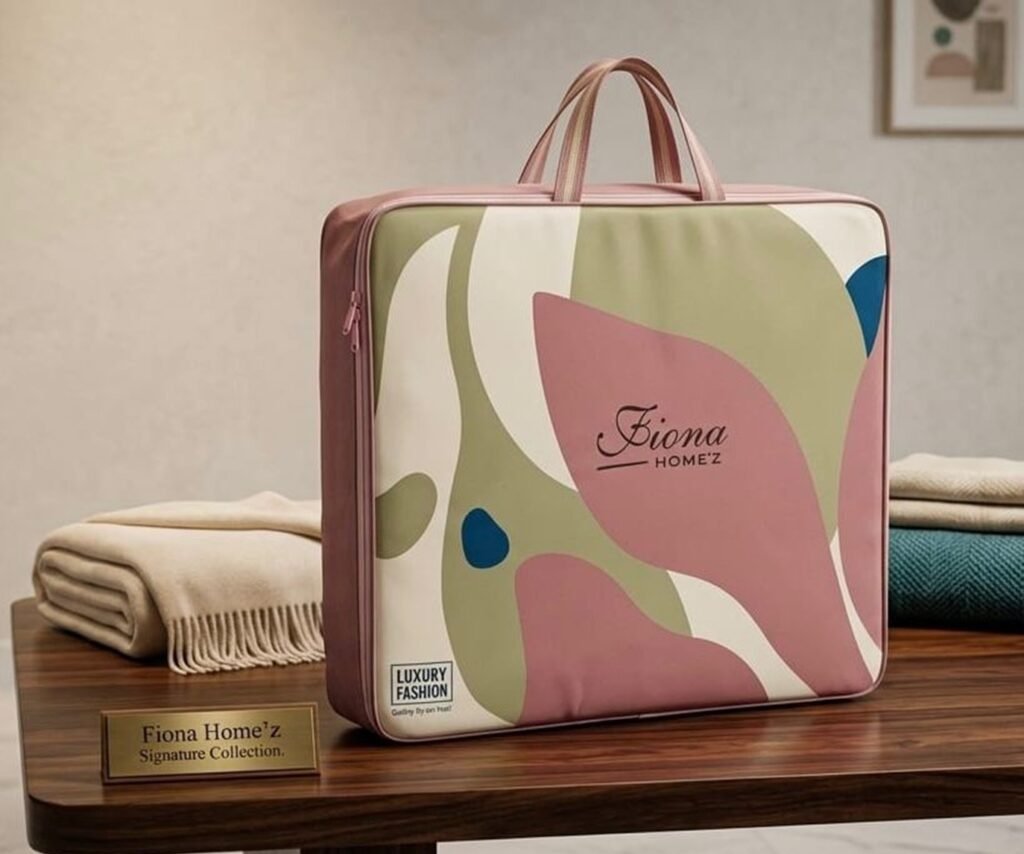pink and cream color blanket bag